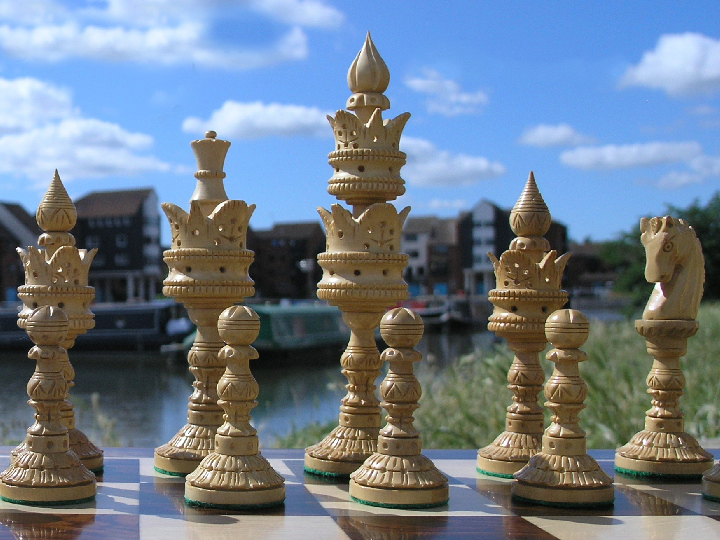 4.7" Hand Carved Lotus Series Chess Pieces set in Weighted Bud Rose Wood 