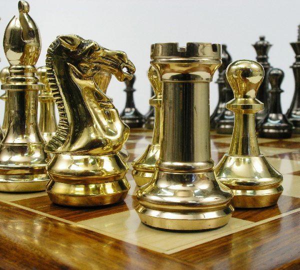 The Brass Staunton solid Brass Chess Pieces Brass & Antique Stain Coated  3.5 Chess Pieces