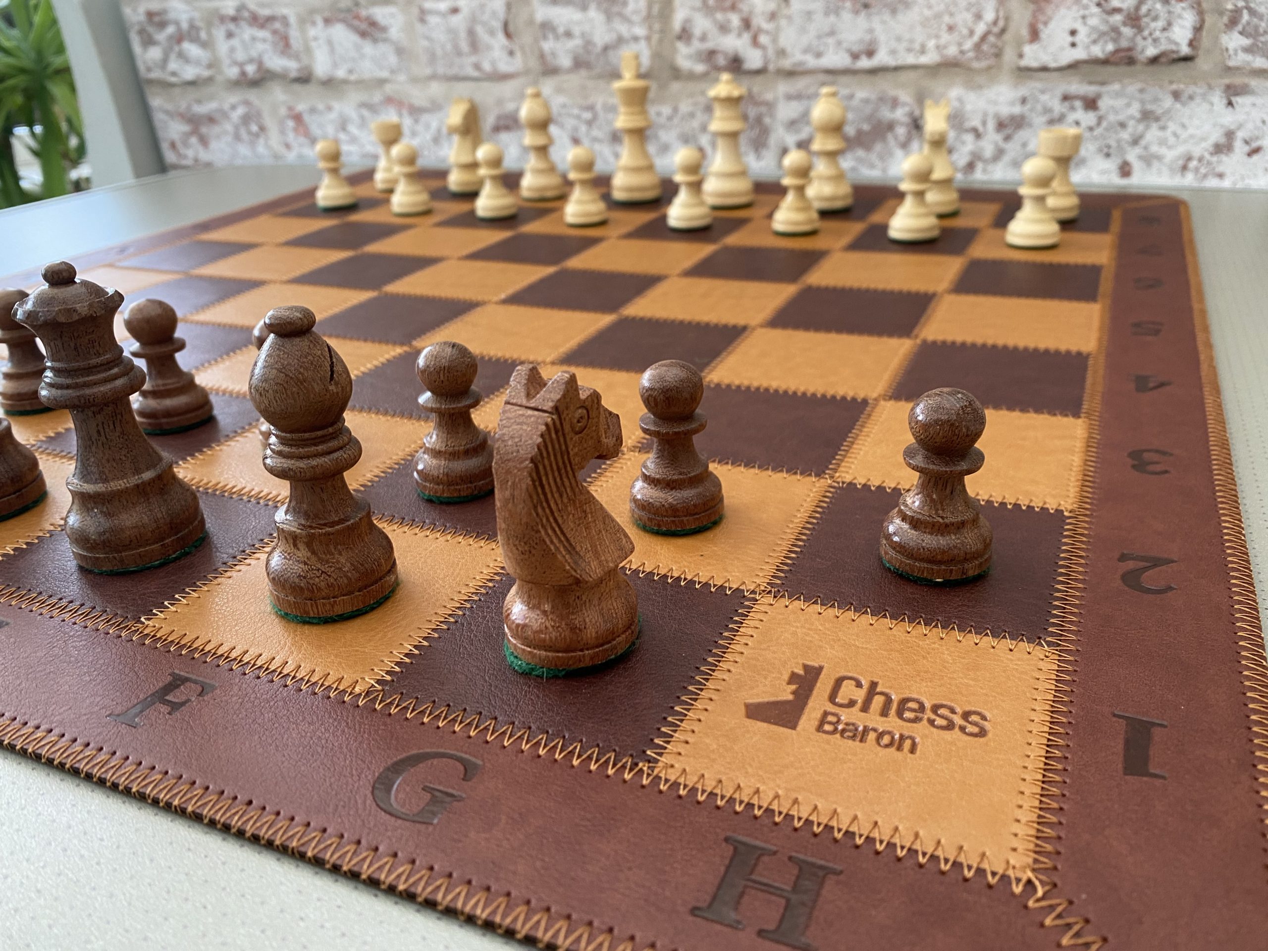 Rollup Thick Leather Chess Case, Mat and Weighted Chess Pieces