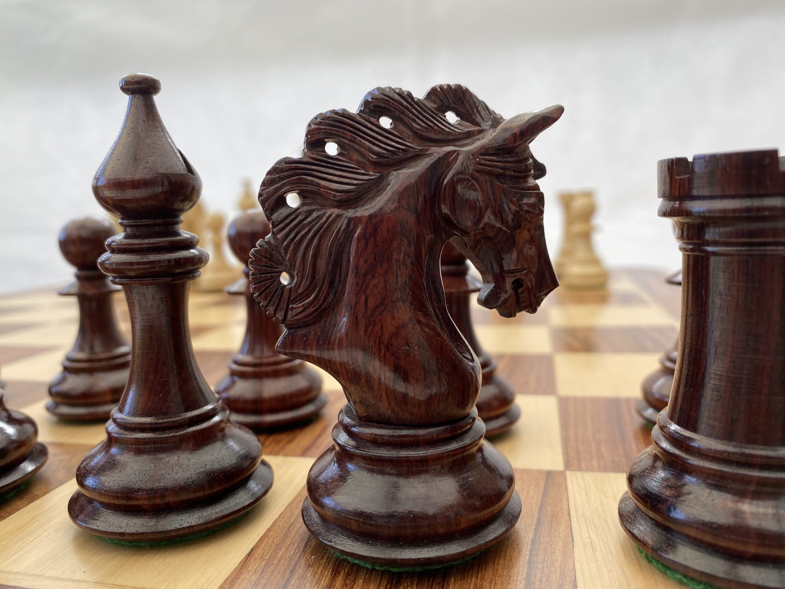 Combo of Paperweight Rook, Bishop & Pawn Chess Pieces in Box Wood & Bud  Rosewood - 4.52