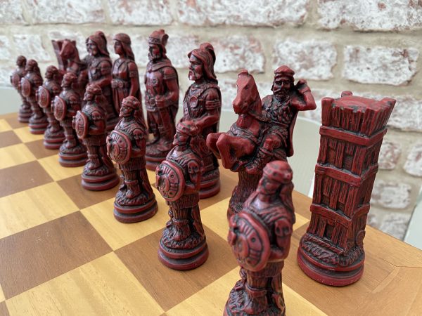 Luxury brown leather and marble chess set board with roman