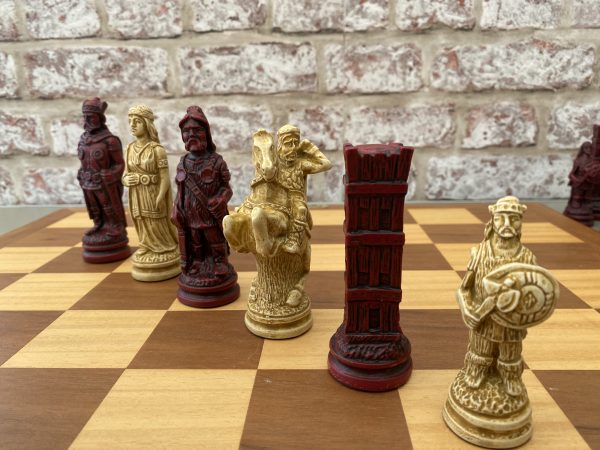 Luxury brown leather and marble chess set board with roman