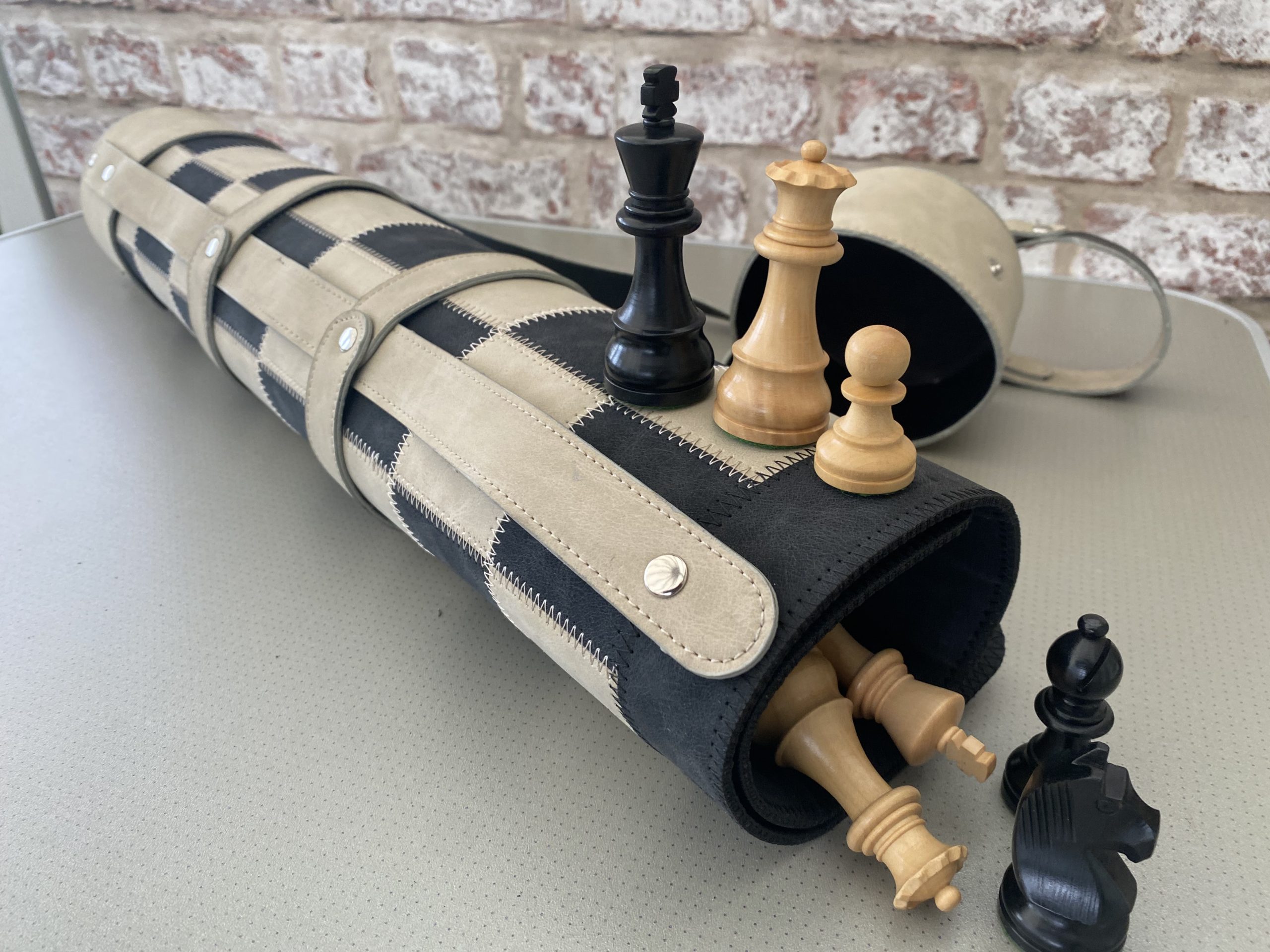 Rollup Thick Leather Chess Case, Mat and Weighted Chess Pieces - ChessBaron Chess  Sets Canada - Call (213) 325 6540