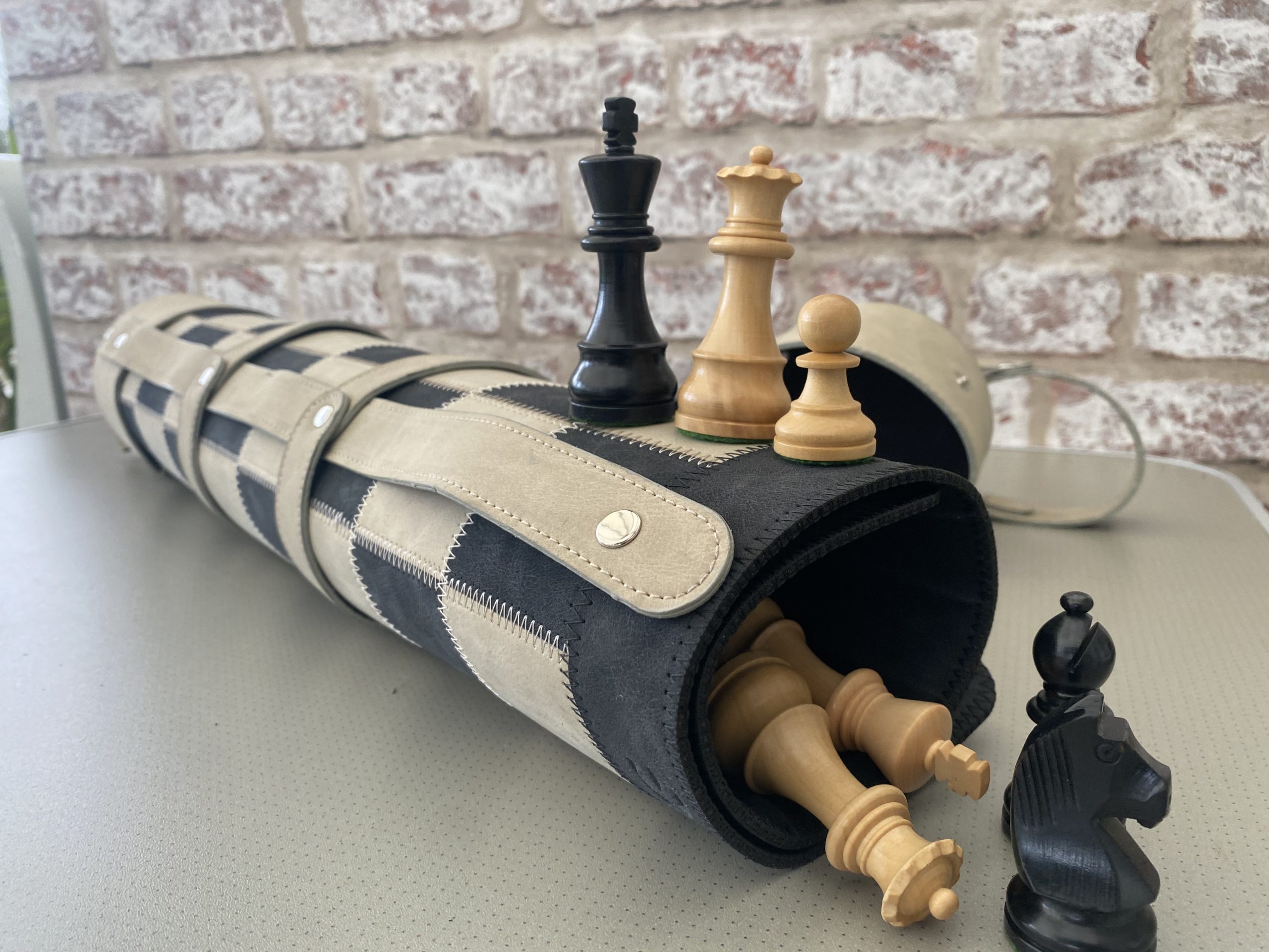 Rollup Thick Leather Chess Case, Mat and Weighted Chess Pieces - ChessBaron Chess  Sets Canada - Call (213) 325 6540