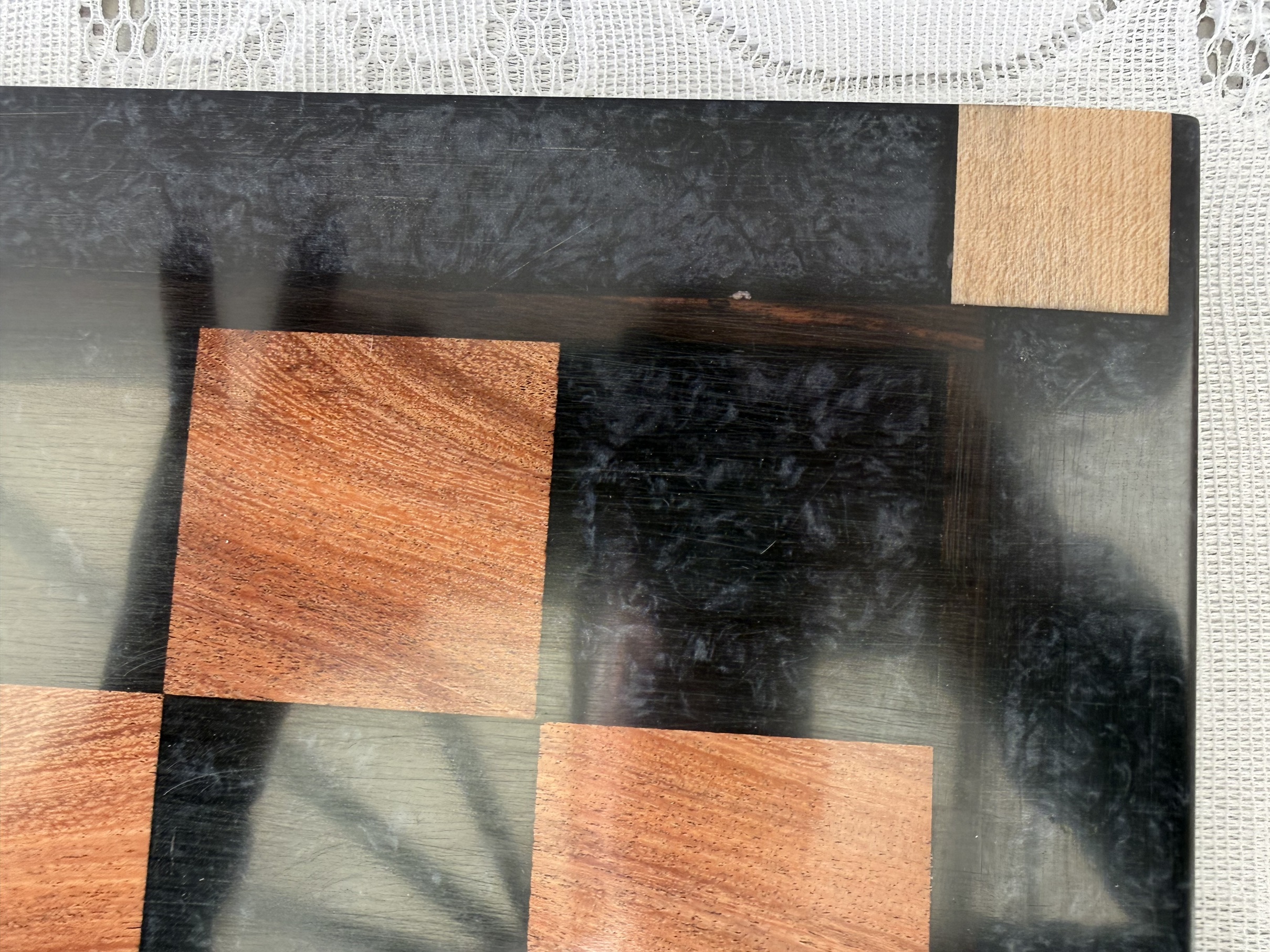 Black Obsidian Swirl & Walnut Chess Board