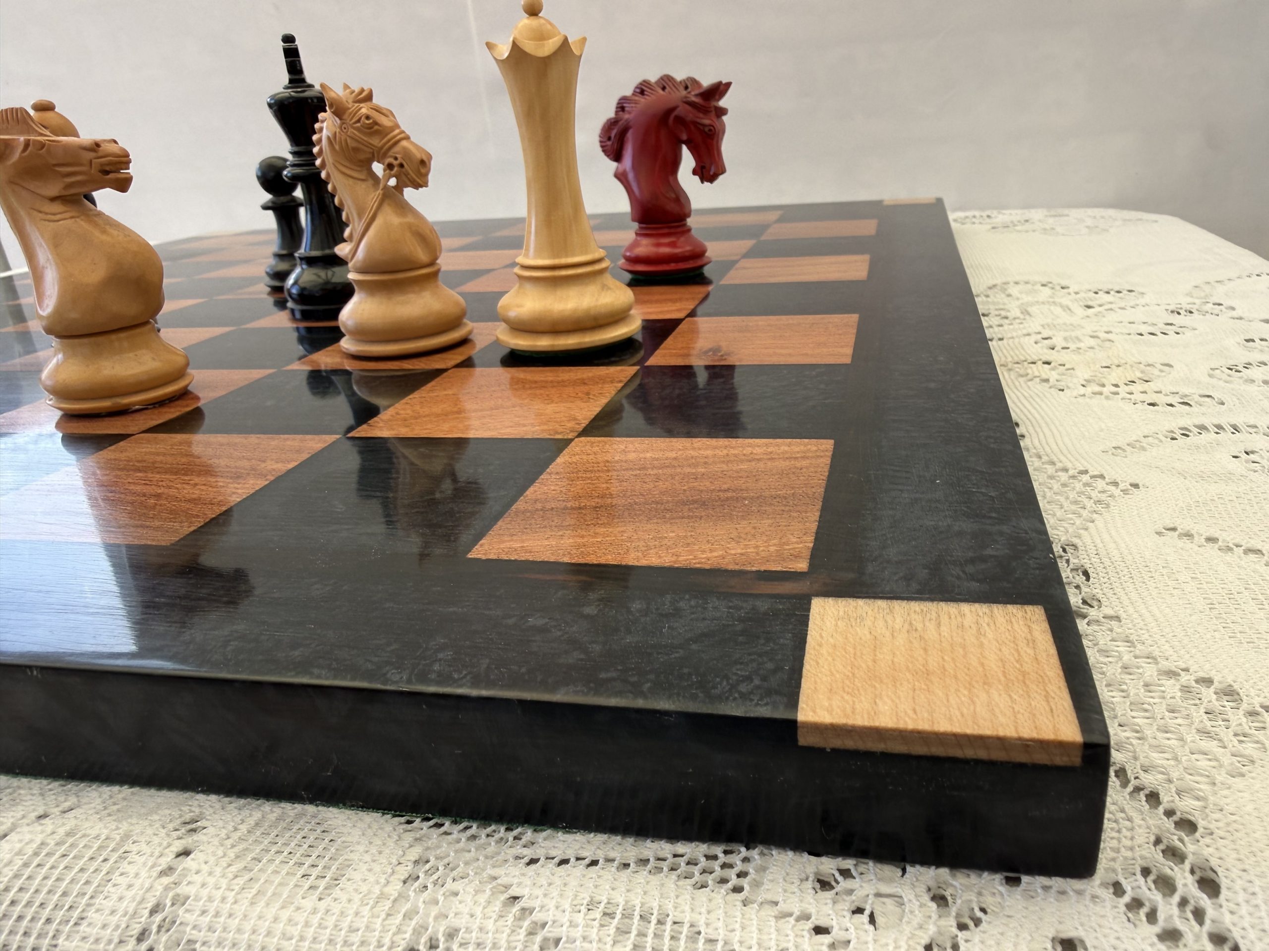 Black Obsidian Swirl & Walnut Chess Board