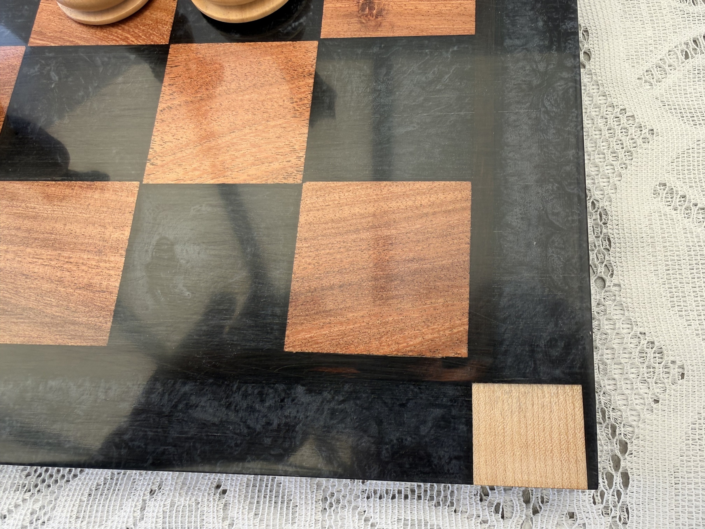 Black Obsidian Swirl & Walnut Chess Board