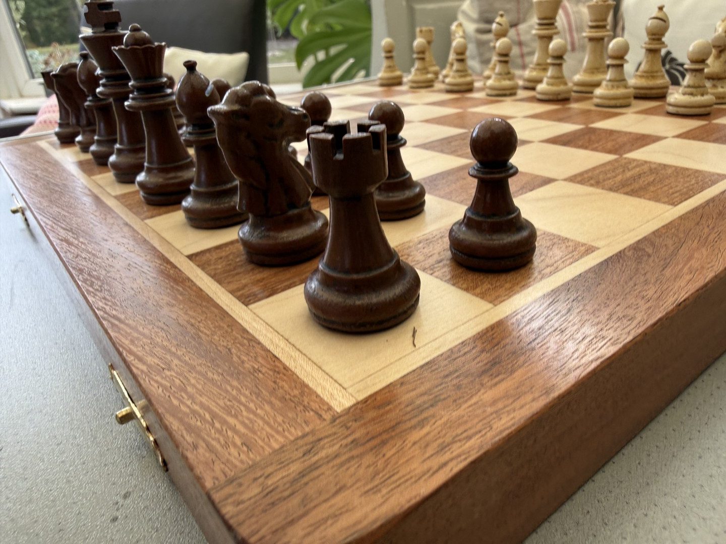 Complete Staunton Chess Set with 12" Board Case and Stone Chess Pieces - Image 15