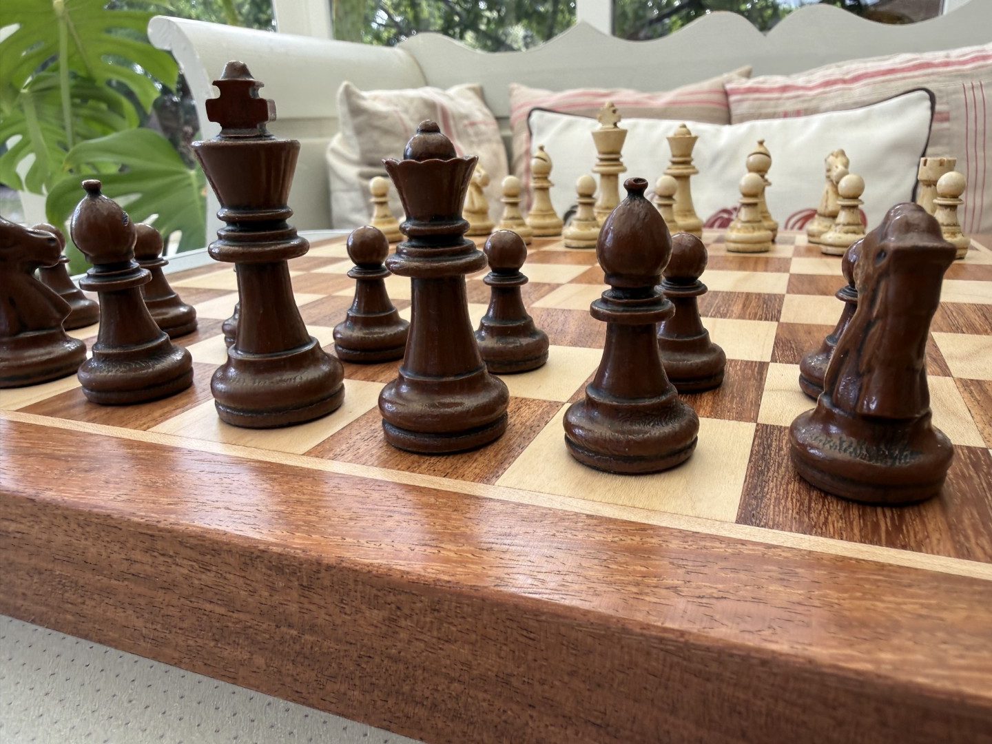 Complete Staunton Chess Set with 12" Board Case and Stone Chess Pieces - Image 11