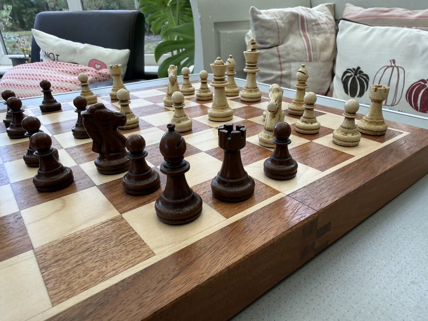 Complete Staunton Chess Set with 12" Board Case and Stone Chess Pieces - Image 12