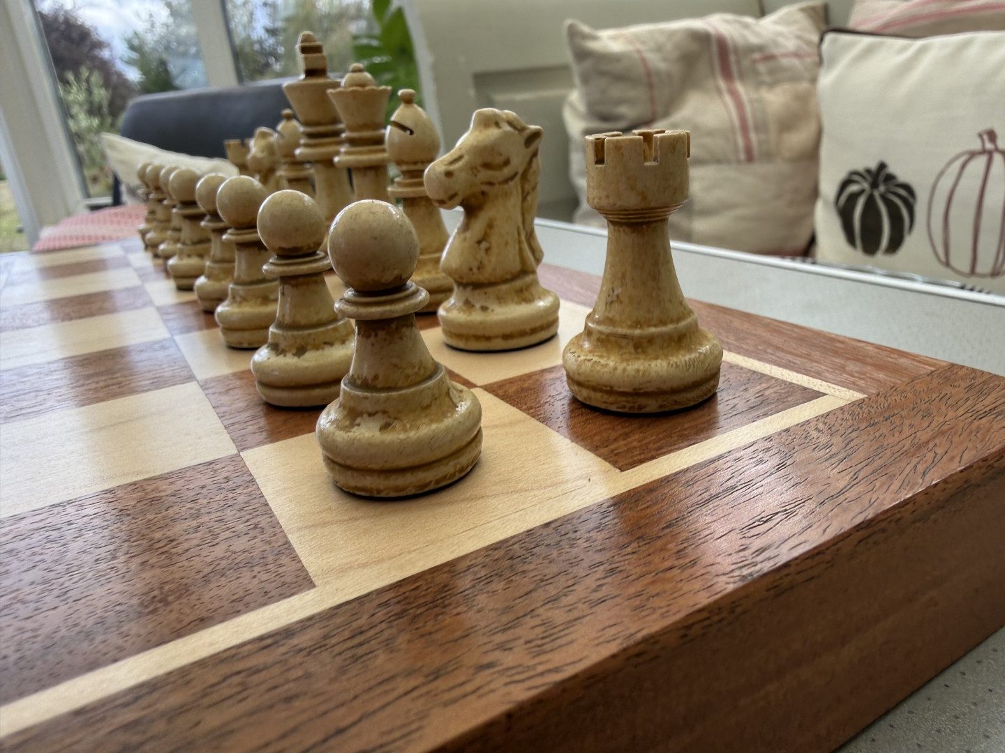 Complete Staunton Chess Set with 12" Board Case and Stone Chess Pieces - Image 8