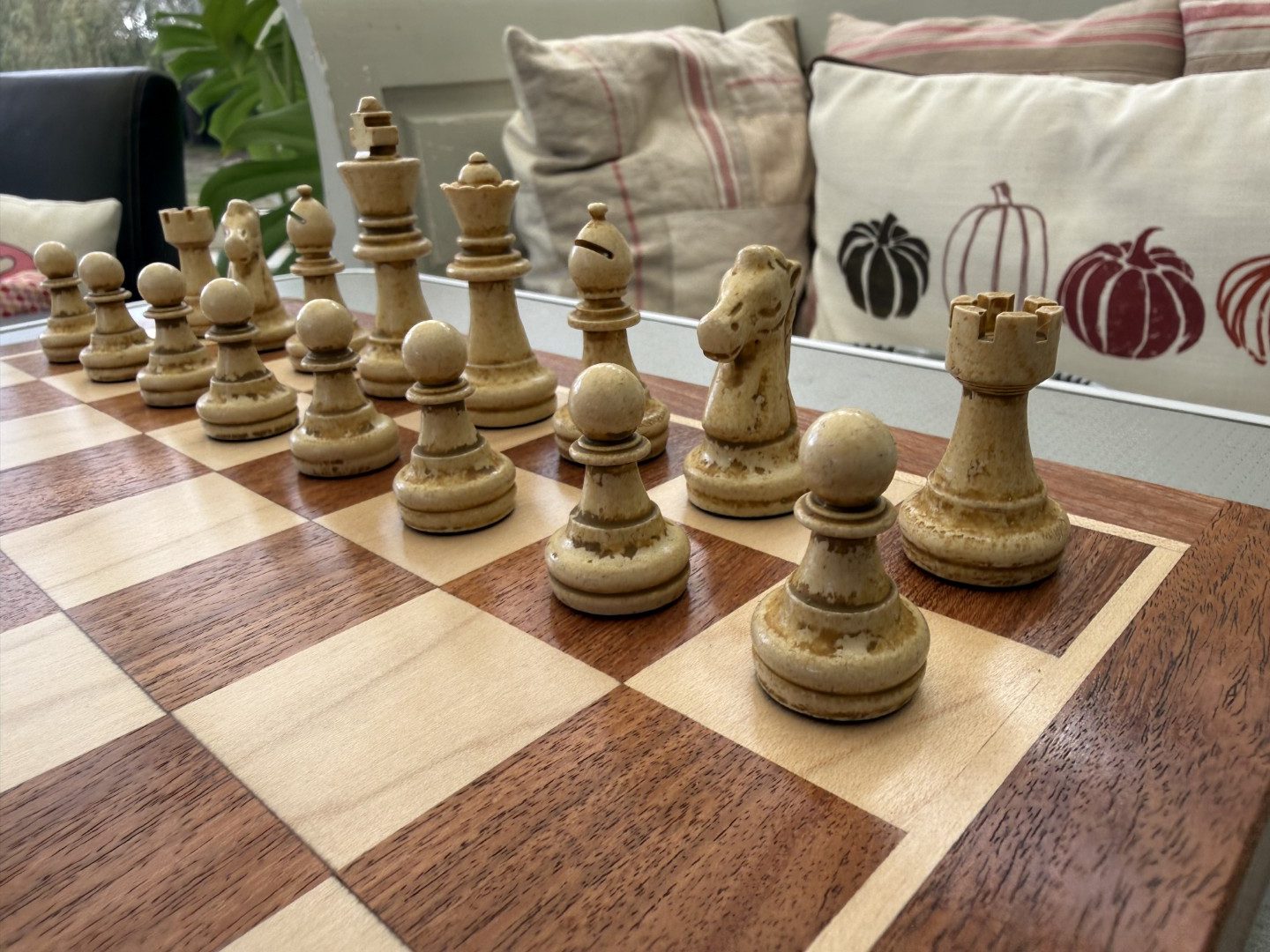 Complete Staunton Chess Set with 12" Board Case and Stone Chess Pieces - Image 9
